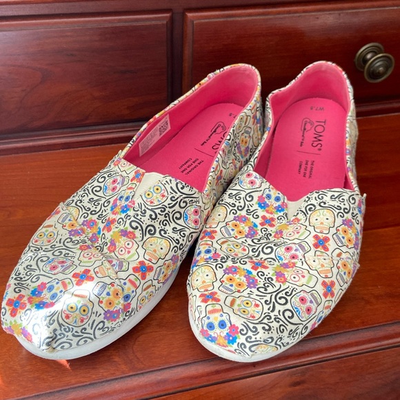 TOMS Day of the Dead Dia de los Muertos Flats 7.5 EUC Glow in the Dark - Picture 2 of 6